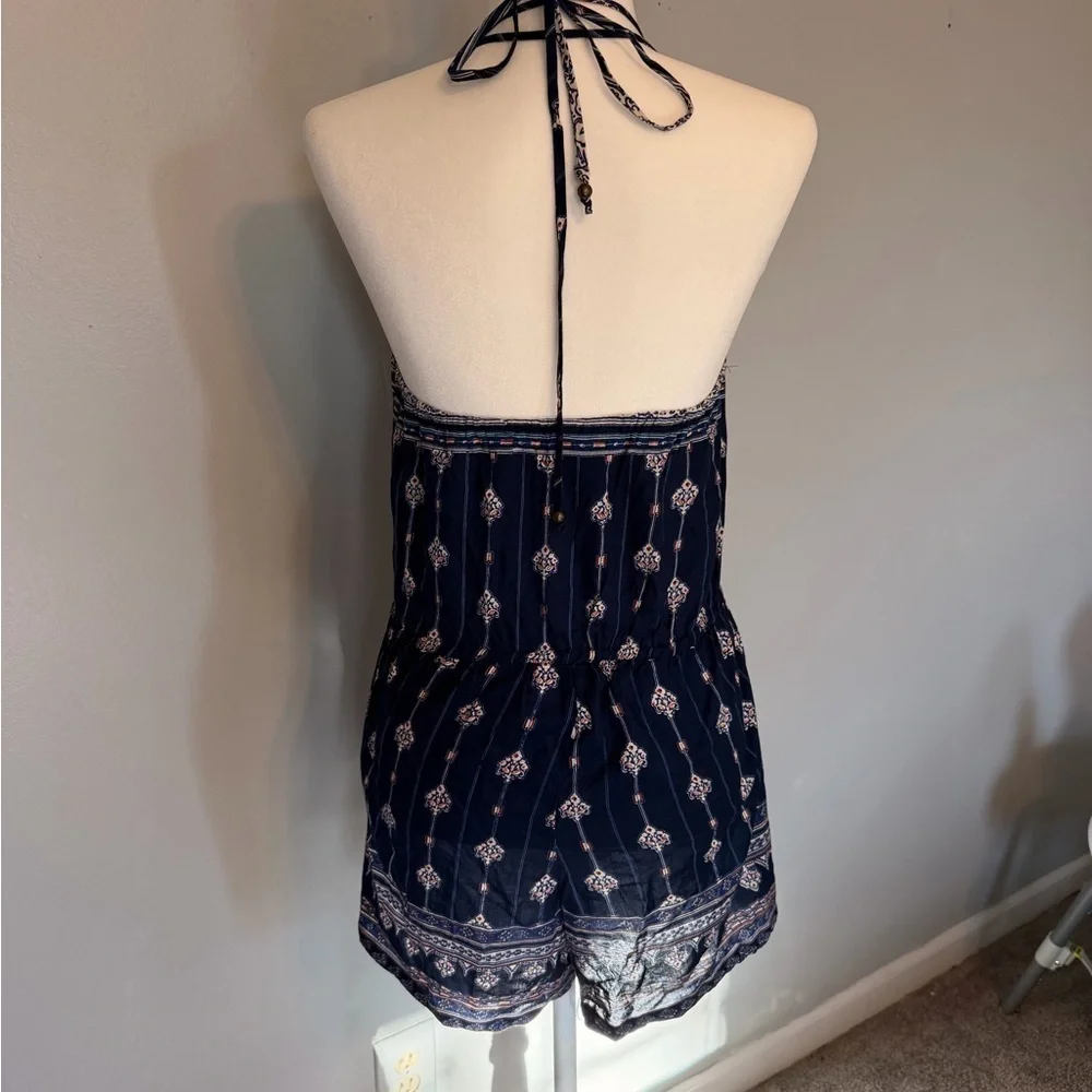 Angie Navy and White Patterned Romper